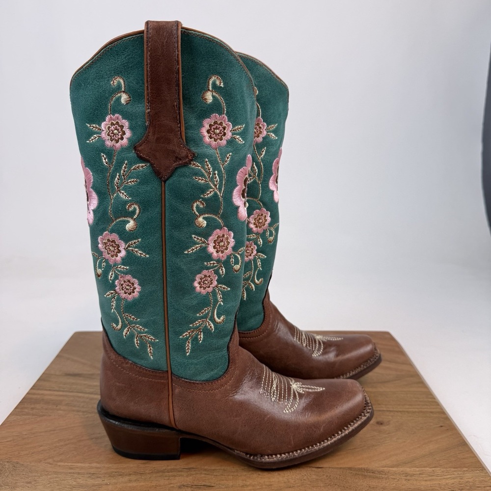New Womens Tanner‎ Mark Hand Tooled Floral Blunt Toe Western Cowboy Boots Sz 5 M